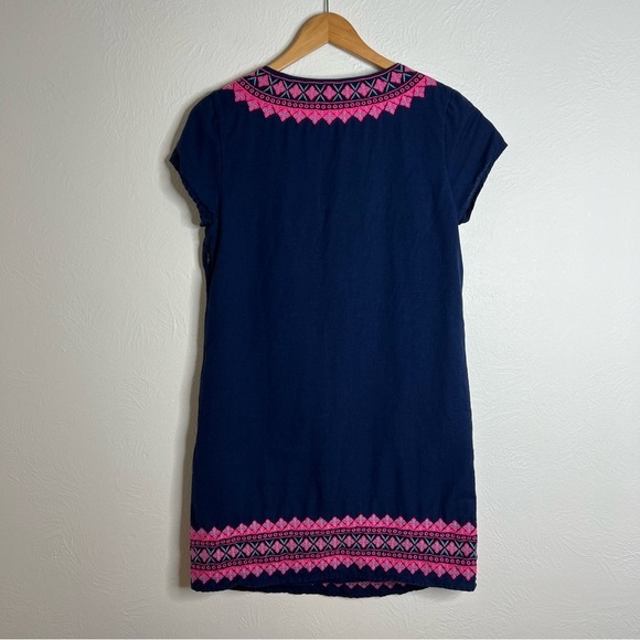 Vineyard Vines Navy Embroidered Dress Pink Geometric Cotton Linen Blend Size 4 - Picture 4 of 14